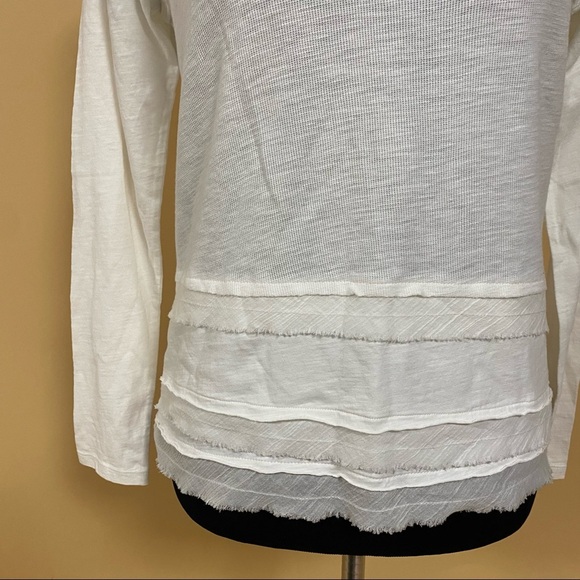 Atwell Spa White Cotton Frayed Tiered Long Sleeve Top Leah Tee Size S NWT - Picture 3 of 8